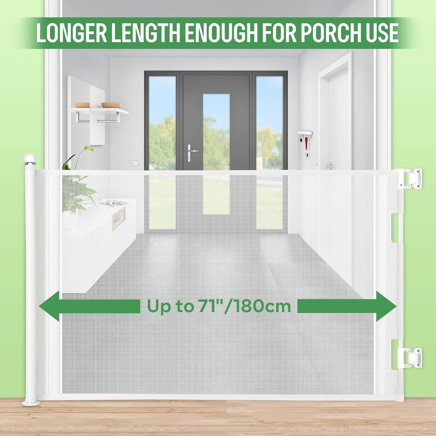 Retractable Baby Gate, Extra Wide Safety Kids or Pets Gate, 33 Tall, Extends to 71 Wide, Mesh Safety Dog Gate for Stairs, Indoor, Outdoor, Doorways, Hallways