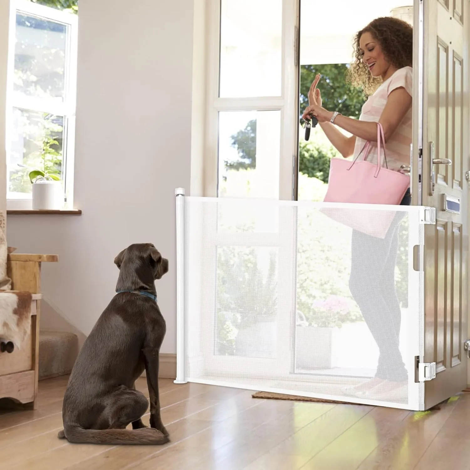 Retractable Baby Gate, Extra Wide Safety Kids or Pets Gate, 33 Tall, Extends to 71 Wide, Mesh Safety Dog Gate for Stairs, Indoor, Outdoor, Doorways, Hallways