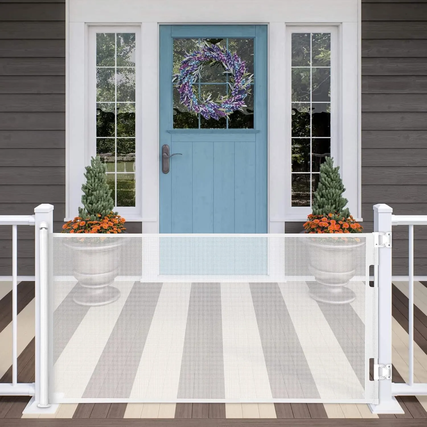 Retractable Baby Gate, Extra Wide Safety Kids or Pets Gate, 33 Tall, Extends to 71 Wide, Mesh Safety Dog Gate for Stairs, Indoor, Outdoor, Doorways, Hallways