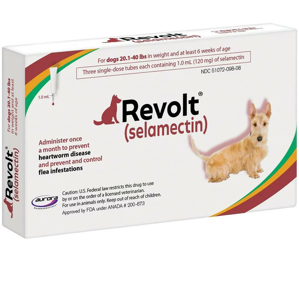 Revolt Topical Solution for Dogs 20.1-40 lbs (Maroon Box)