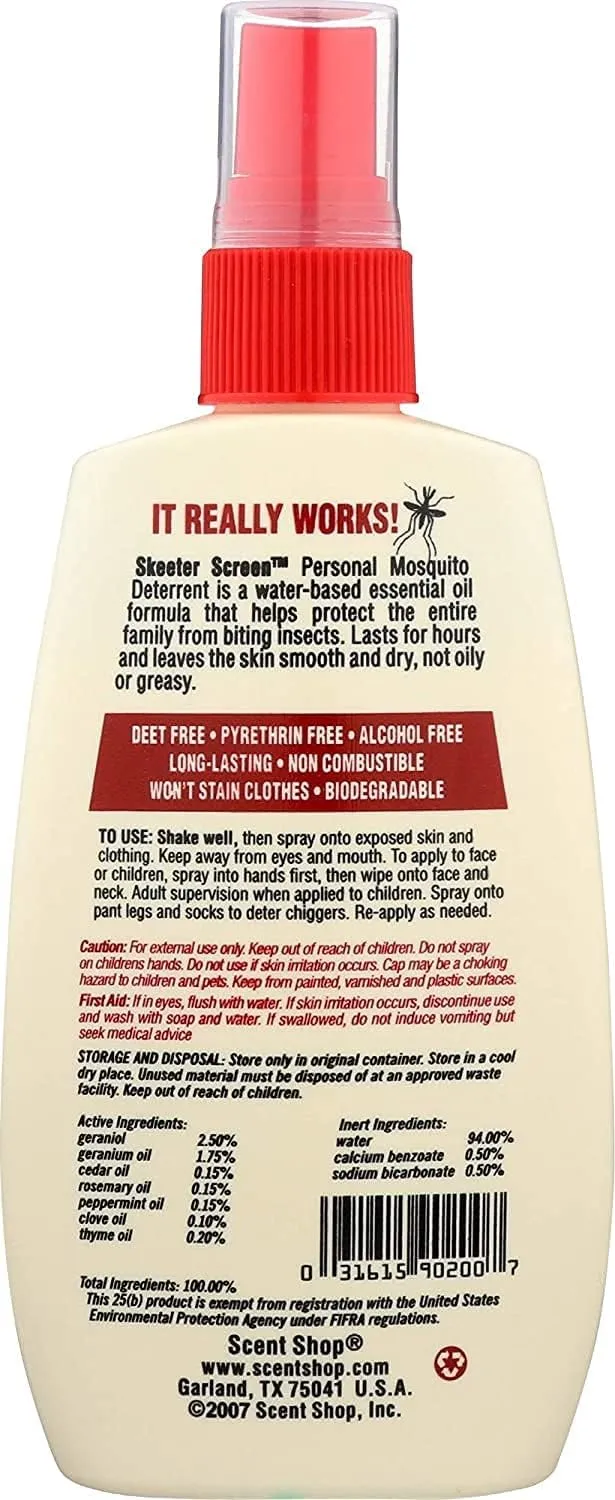 Skeeter Screen 90200 4 oz Bottle of Deet Free Essential Oil Mosquito Repellent - Quantity of 2