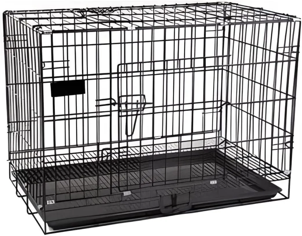 Steel Pets Cage, 19"x24"x16" Medium Size, for Pets, Heavy Duty lightweighy Steel Material, Two Doors, with Removable Tray and Easy to Transport, Black