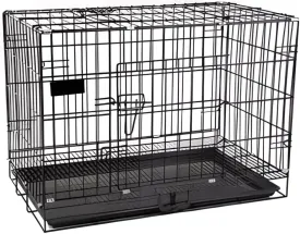 Steel Pets Cage, 19"x24"x16" Medium Size, for Pets, Heavy Duty lightweighy Steel Material, Two Doors, with Removable Tray and Easy to Transport, Black