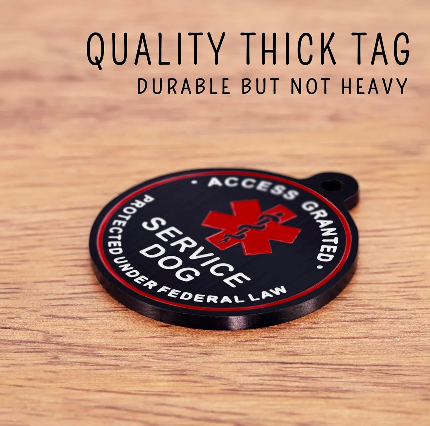 Ultra Joys Personalized Engraved Service Dog ID Tag - Small, Black, Round, Stainless Steel, 1 Count
