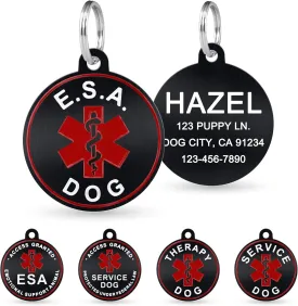 Ultra Joys Personalized Engraved Service Dog ID Tag - Small, Black, Round, Stainless Steel, 1 Count