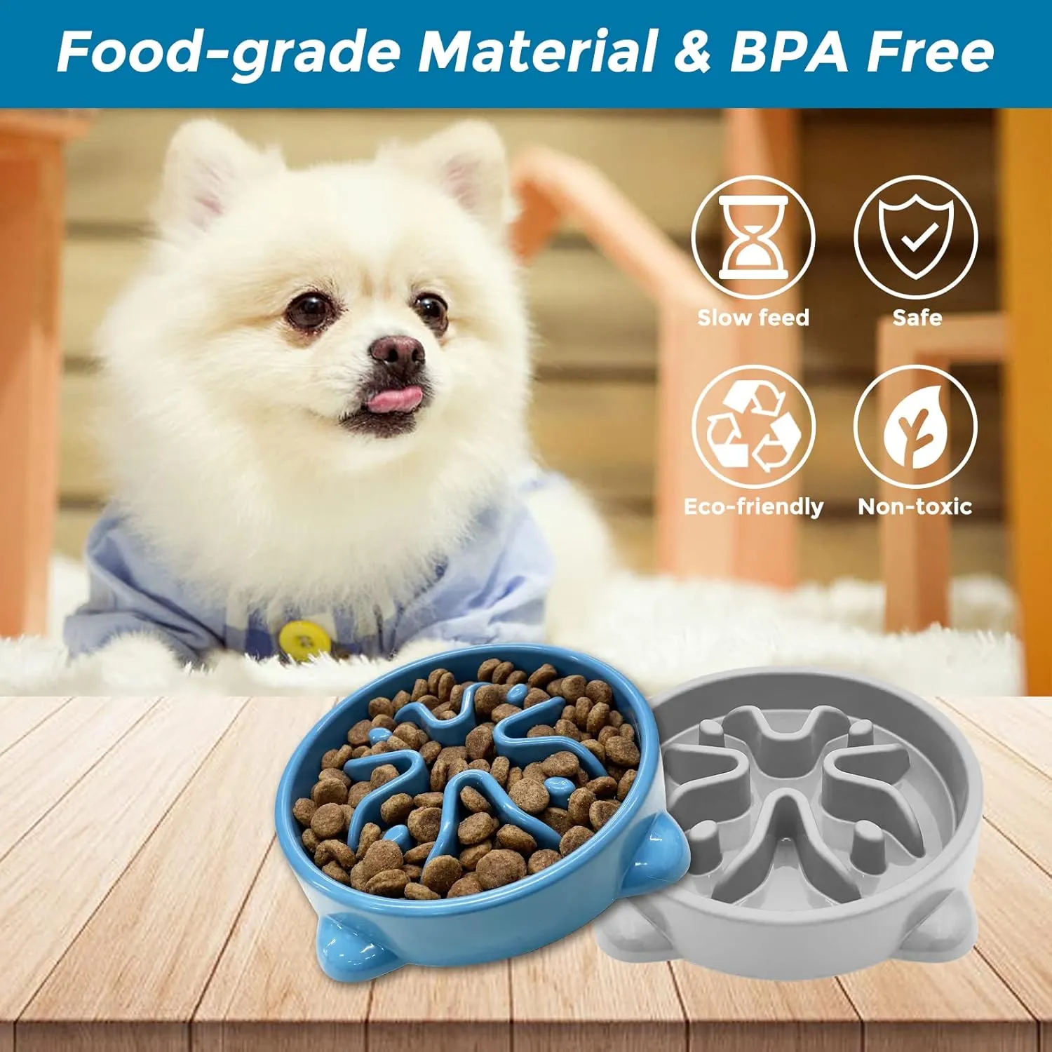 VANNON 2 Pack Slow Feeder Dog Bowls Non Slip Puppy Bowl Durable Dog Puzzle Feeder Bloat Stop Food Bowls for Puppy and Small Dogs, BPA Free, 1 Cup