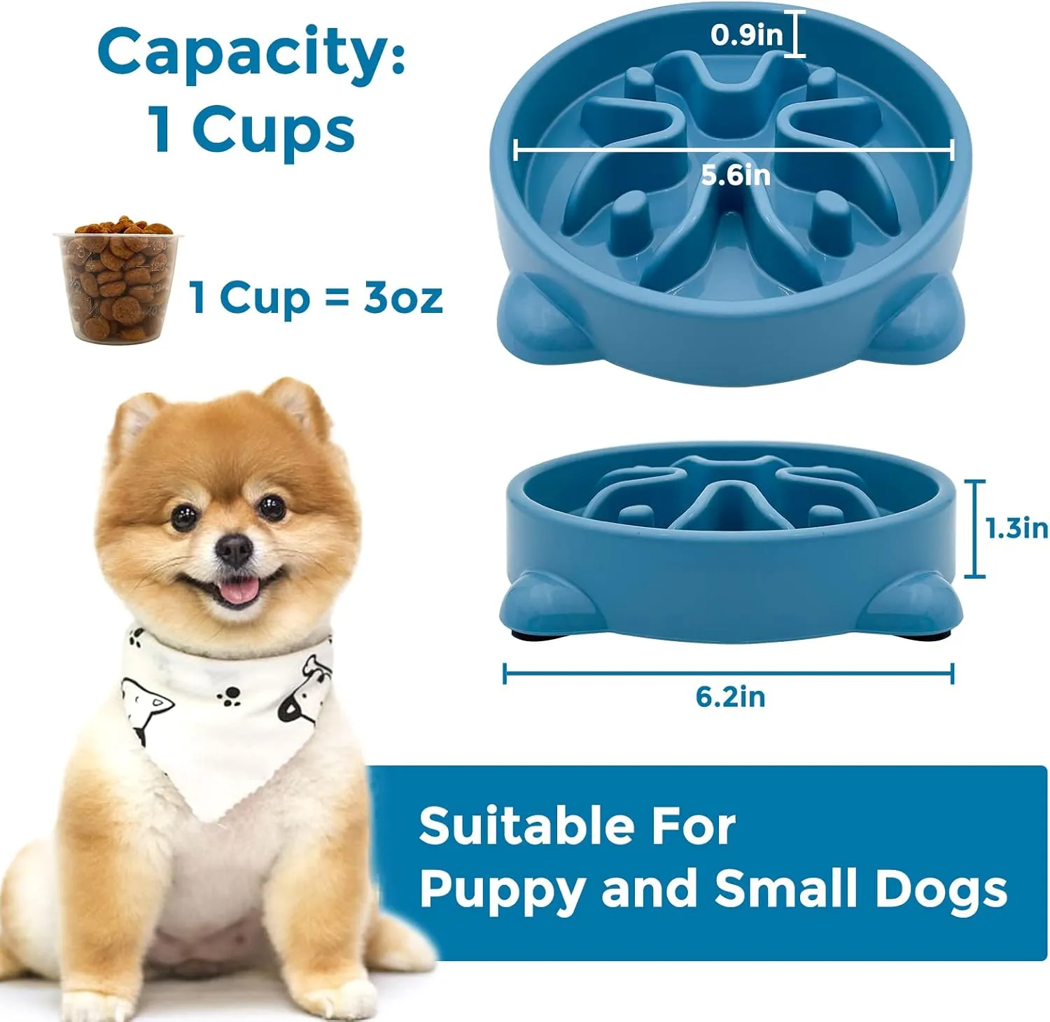 VANNON 2 Pack Slow Feeder Dog Bowls Non Slip Puppy Bowl Durable Dog Puzzle Feeder Bloat Stop Food Bowls for Puppy and Small Dogs, BPA Free, 1 Cup