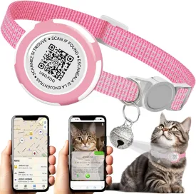 Waterproof Airtag Cat Collar, Lightweight Breakaway Cat Airtag Collar with QR ID Tag & Reflective for Apple Air tag, Hidden GPS Tracker Holder with QR Code Pet Name Tag for Cats, Kittens (9-13inch)