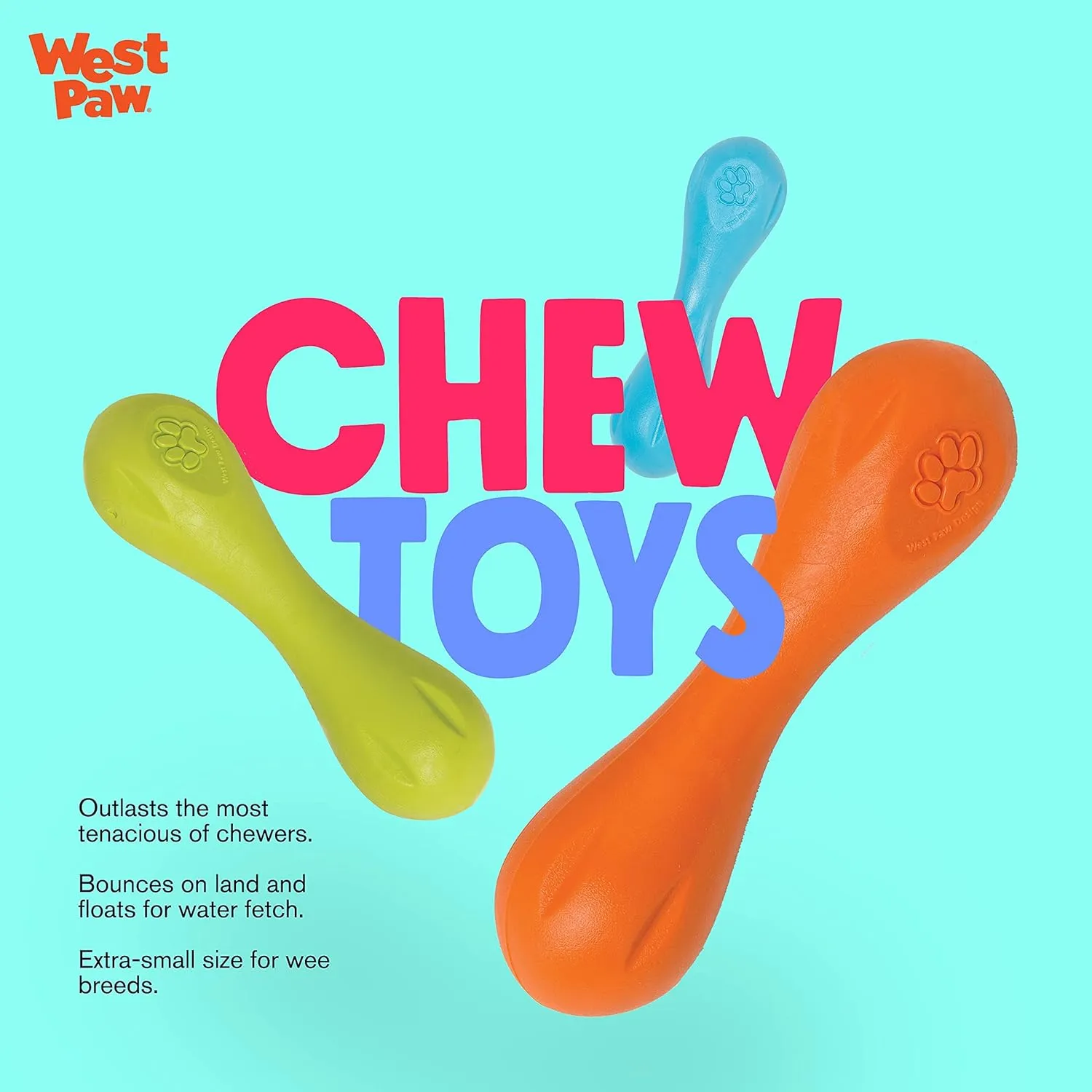 WEST PAW Zogoflex Hurley Dog Bone Chew Toy  Floatable Pet Toys for Aggressive Chewers, Catch, Fetch  Bright-Colored Bones for Dogs  Recyclable, Dishwasher-Safe, Non-Toxic, Small, Tangerine