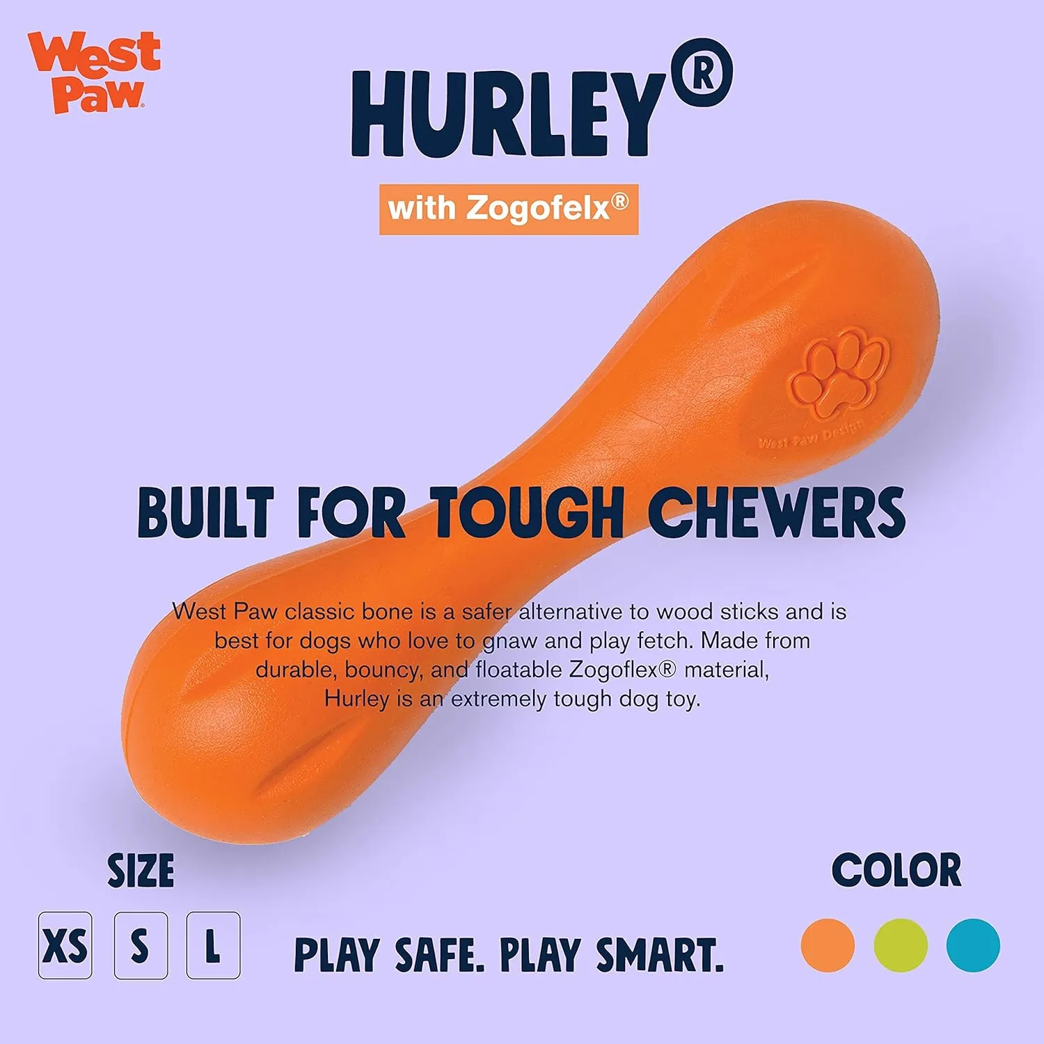 WEST PAW Zogoflex Hurley Dog Bone Chew Toy  Floatable Pet Toys for Aggressive Chewers, Catch, Fetch  Bright-Colored Bones for Dogs  Recyclable, Dishwasher-Safe, Non-Toxic, Small, Tangerine