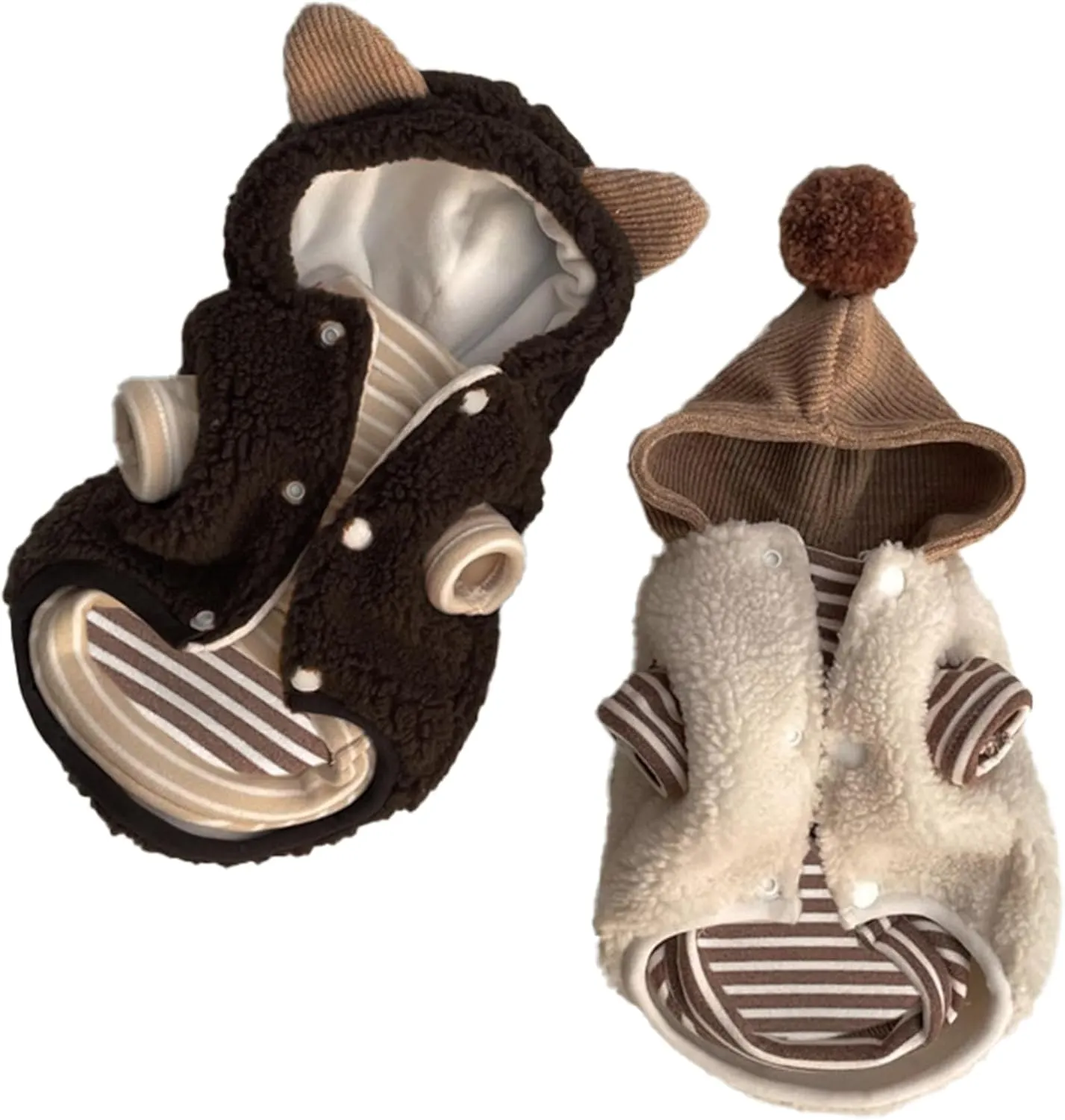Winter Small Dog Double Fleece Hoodie, Cute Warm Sleeveless Buckle Sweater for Teacup Chihuahua Yorkshire, Coat for Small Medium Dogs and Cats (Brown, Medium)