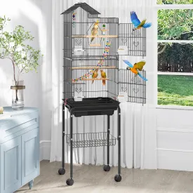 YITAHOME 62 inch Metal Bird Cage, Large Parakeet Cages for Parrot, Cockatiel, Lovebird, Pigeon with Roof Top, Rolling Stand and Hanging Accessories